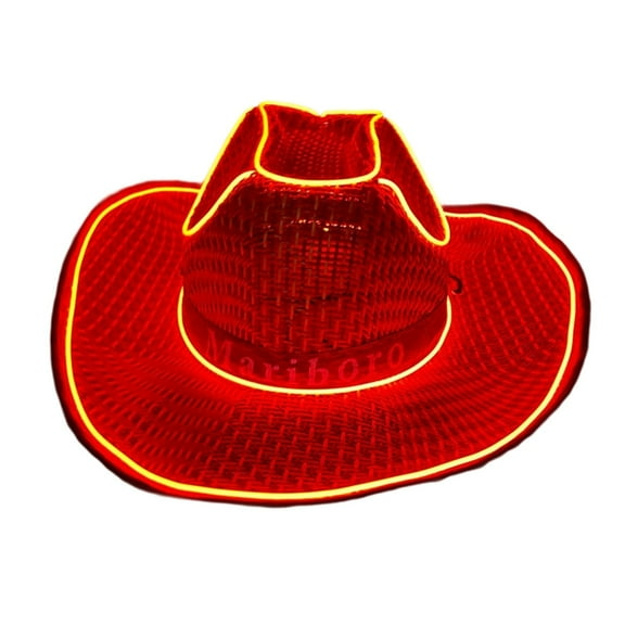 UJNDER Carnival Light Up Cowboy Hat for Halloween Party Western Straw Hat for Stage Performance Festivals and Events Red
