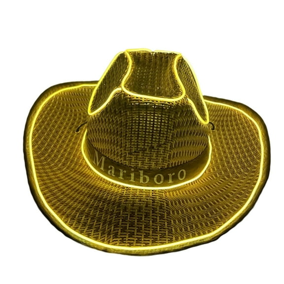 UJNDER Carnival Light Up Cowboy Hat for Halloween Party Western Straw Hat for Stage Performance Festivals and Events Yellow
