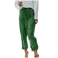 thumbnail image 1 of UJNDER Carnival Women's Sequin Casual Pants Party Fashion High Waist Drawstring Leggings Style Green XXL, 1 of 7