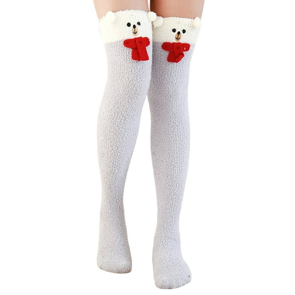 UJNDER Cartoon Over Knee Thigh High Socks Coral Winter Warm Long Stockings Purple