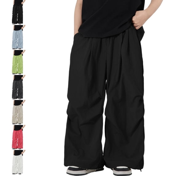UJNDER Casual Boys In Multicolor Wide Leg Outdoor Everyday Comfort Trousers for Kids Lightweight Elastic Waist Straight Pants Boys Pants,Black,4-5 Years