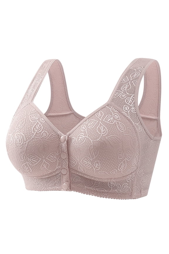 Casual Button Down Breathable Top Bra Underwear No Steel Ring Gathering Adjusting Bras for Women Light Purple 42