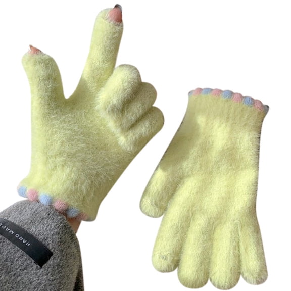 UJNDER Casual Cute Style Touchable Wool Gloves for Women Warm and Comfortable Yellow One Size