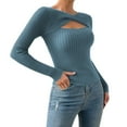 thumbnail image 1 of UJNDER Casual Long Sleeve Sweater for Women Round Neck Basic Tops with Shawl for Fashion Fall Outfits Blue S, 1 of 6