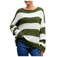 thumbnail image 1 of UJNDER Casual Loose Fit Crew Neck Sweater for Women Fringed Striped Design Pullover Green S, 1 of 5