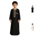 thumbnail image 1 of UJNDER Casual Romper Boy's Muslim Robe Thobe Traditional Ethnic Style Long Sleeve Jumpsuit with Pockets for Daily Wear,Black,4-5 Years, 1 of 9