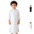 thumbnail image 1 of UJNDER Casual Romper Boy's Muslim Robe Thobe Traditional Ethnic Style Long Sleeve Jumpsuit with Pockets for Daily Wear,White,4-5 Years, 1 of 9