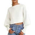 thumbnail image 1 of UJNDER Casual Round Neck Knitted Sweater for Women Long Batwing Sleeve Solid Color Soft Loose Ribbed Pullover White M, 1 of 9