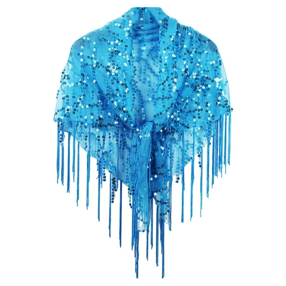 UJNDER Casual Sequined Tassel Small Shawl for Stylish Wraps and Evening Dress Accessories Night Out Light Blue