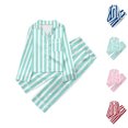 thumbnail image 1 of UJNDER Childrens Striped Print Button Down Lapel Long Sleeve Top and Pants Casual Loungewear Pajama Set for Kids Kids Pajamas,Mint Green,13-14 Years, 1 of 4