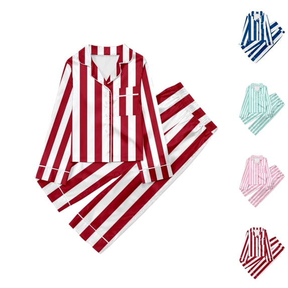 UJNDER Childrens Striped Print Button Down Lapel Long Sleeve Top and Pants Casual Loungewear Pajama Set for Kids Kids Pajamas,Red,11-12 Years