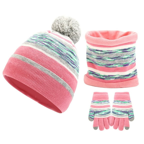UJNDER Childrens Winter Scarf Set Outdoor Warm Hat Neck and Gloves Pink One Size