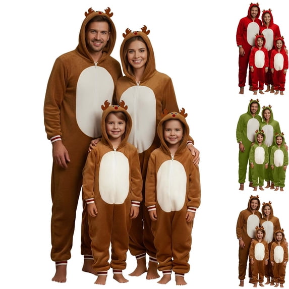 UJNDER Christmas Pajamas for Family Holiday Fleece Warm Cozy Reindeer Print Festive Sleepwear Outfit for Xmas Eve Party Family Photos,Khaki,M