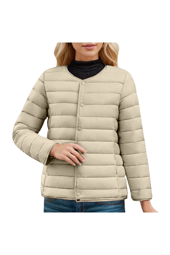 Coats for Women Lightweight Packable Down Jacket Plus Size Casual Solid Color Warm Outerwear No Hood Gold XXXL