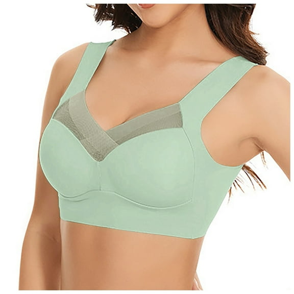 UJNDER Comfortable Large Size Lace Vest Underwear Thin Side Fold Secondary Breast Gathering Adjustable Bra Bras for Women Green L