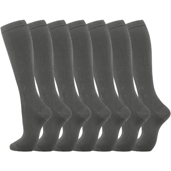 UJNDER Compression Socks 7 Pairs Men Women Circulation Knee High Support For Athletic Running Cycling Grey