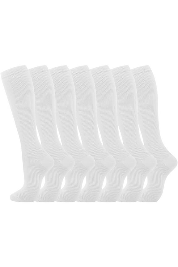 Compression Socks 7 Pairs Men Women Circulation Knee High Support For Athletic Running Cycling White