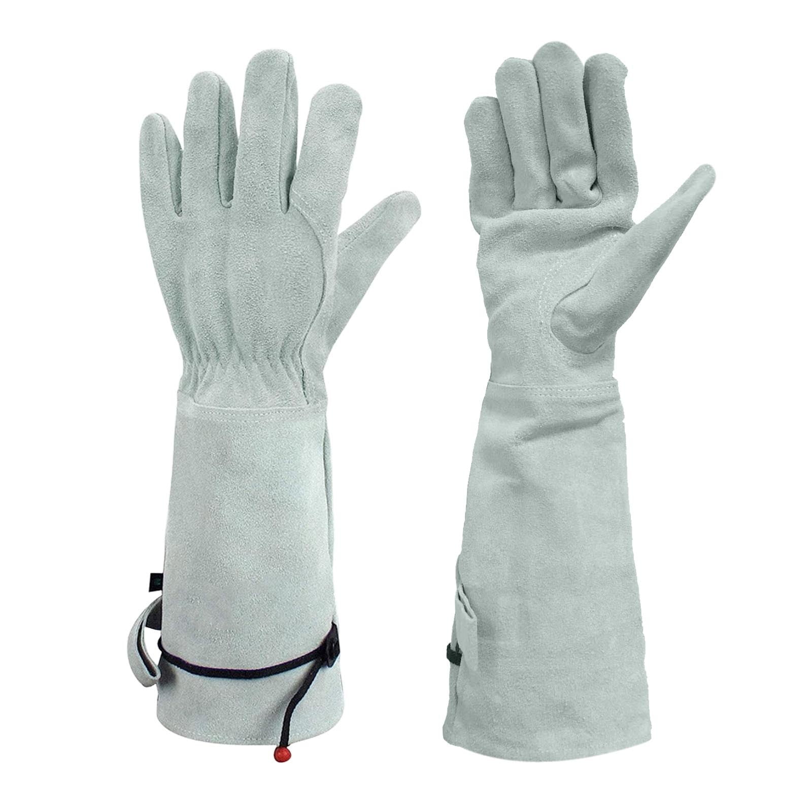 UJNDER Cowhide Long Tube Gardening Needle Proof Labor Garden Gloves for Heavy Duty and Comfort in Yard Work Light Gray