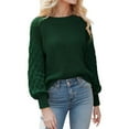 thumbnail image 1 of UJNDER Crewneck Long Sleeve Puff Sleeve Sweater for Women Casual Loose Knitted Pullover Green L, 1 of 9