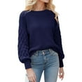 thumbnail image 1 of UJNDER Crewneck Long Sleeve Puff Sleeve Sweater for Women Casual Loose Knitted Pullover Navy S, 1 of 9
