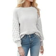 thumbnail image 1 of UJNDER Crewneck Long Sleeve Puff Sleeve Sweater for Women Casual Loose Knitted Pullover White XXL, 1 of 8