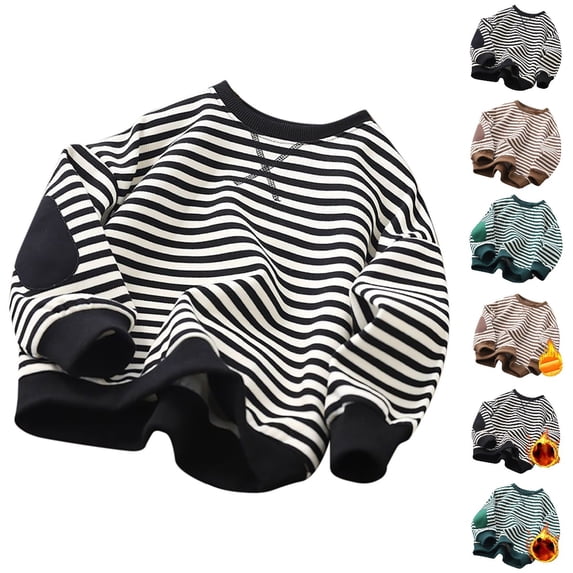 UJNDER Crewneck Sweatshirt Boys Girls Classic Striped Color Block Pullover Long Sleeve Crewneck Loose Casual Top Sweater for Kids Cute Tops,01_Black,13-14 Years