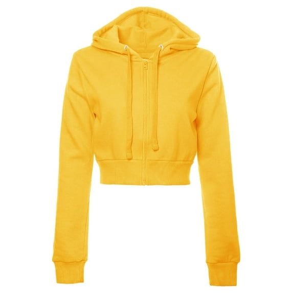 UJNDER Cropped Hoodies for Women Solid Color Basic Zip Up Pullover Long Sleeve Casual Jacket Yellow XL