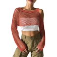 thumbnail image 1 of UJNDER Cropped Ribbed Knit Cardigan Sweater for Women Cutout Detail Fall Wear Brick Red One Size, 1 of 6