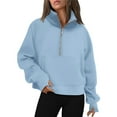 thumbnail image 1 of UJNDER Cropped Sweatshirt for Women Half Zip Quarter Zipper Thumb Hole Pullover Long Sleeve Fall Light Blue S, 1 of 4