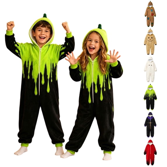 UJNDER Cute Romper Halloween Themed Hooded Romper for Boys Cozy Piece Outfit with Print Design for Toddlers and Kids,Green,5-6 Years
