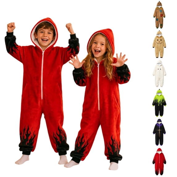 UJNDER Cute Romper Halloween Themed Hooded Romper for Boys Cozy Piece Outfit with Print Design for Toddlers and Kids,Red,4-5 Years