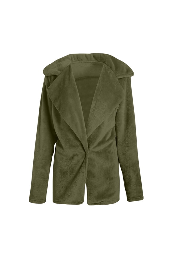 Double Faced Cardigan for Women Long Sleeve Lapel Casual Solid Color Coat Autumn Winter Green XXL