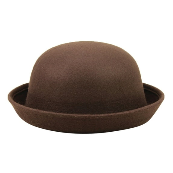 UJNDER Elegant Adults Solid Hat Roll Up Brim Panama Bowler Hat Bucket Hat Classic Wool Round Design for Men and Women Coffee