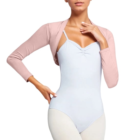 UJNDER Elegant Ballet Dance Wrap Top for Women Long Sleeve Shawl Cover Up Ideal for Practice and Pink