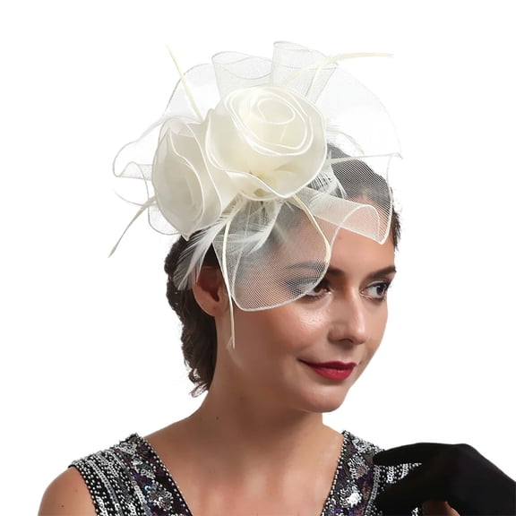 UJNDER Elegant Bridal Headband Featuring Organdy Feather Fascinator Hair Clip for Unforgettable Weddings Beige
