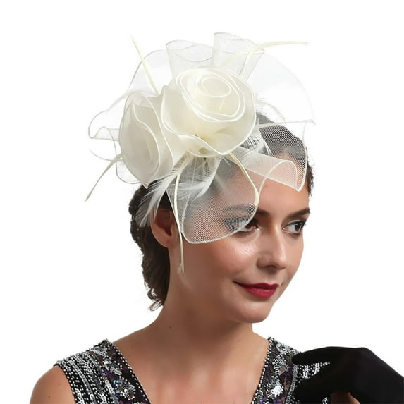 UJNDER Elegant Bridal Headband Featuring Organdy Feather Fascinator Hair Clip for Unforgettable Weddings Beige