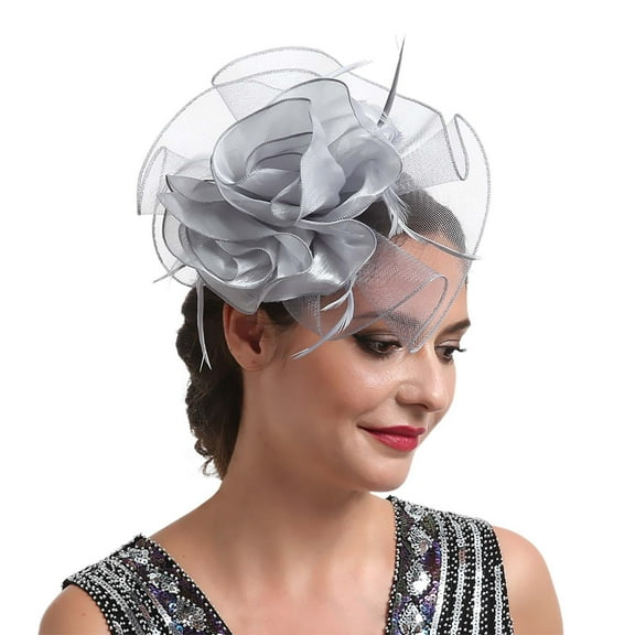 UJNDER Elegant Bridal Headband Featuring Organdy Feather Fascinator Hair Clip for Unforgettable Weddings Grey