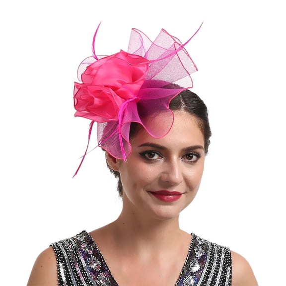 UJNDER Elegant Bridal Headband Featuring Organdy Feather Fascinator Hair Clip for Unforgettable Weddings Hot Pink