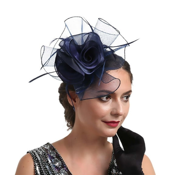 UJNDER Elegant Bridal Headband Featuring Organdy Feather Fascinator Hair Clip for Unforgettable Weddings Navy