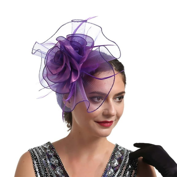 UJNDER Elegant Bridal Headband Featuring Organdy Feather Fascinator Hair Clip for Unforgettable Weddings Purple