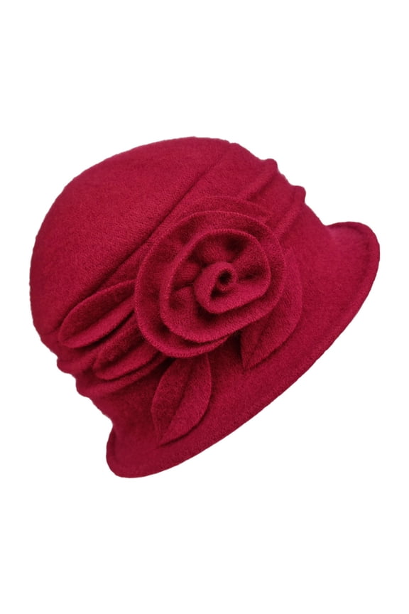 Elegant Floral Wool Cloche Hat for Women 1920s Winter Headwear Accessory for Seasonal Fashion Red