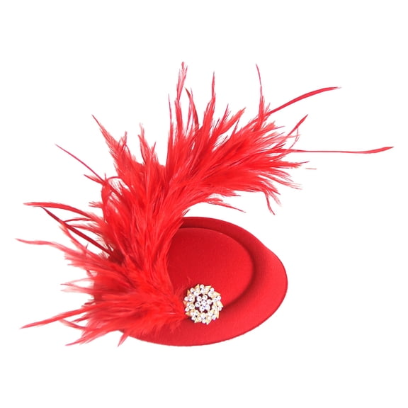 UJNDER Elegant French Faux Feather Mini Top Hat Hair Accessory for Brides Timeless Bridal Headpiece Fascinator Red