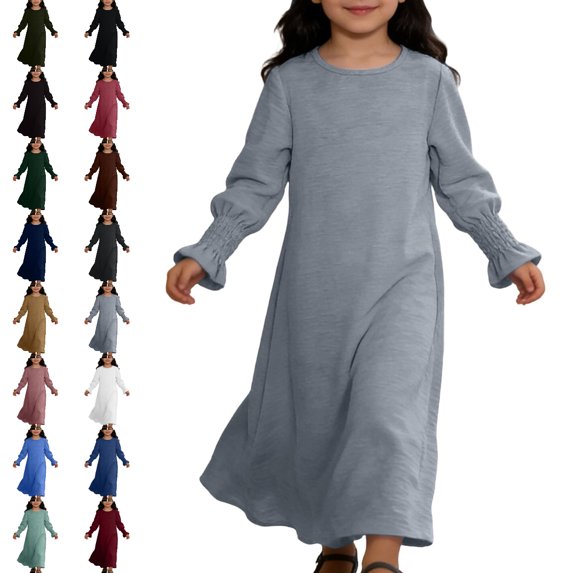 UJNDER Elegant Girls Dress with Floral Lace and Round Neck Pure Color Party Gown for Celebration Age 3-12 Long Dress Light Gray,7-8 Years
