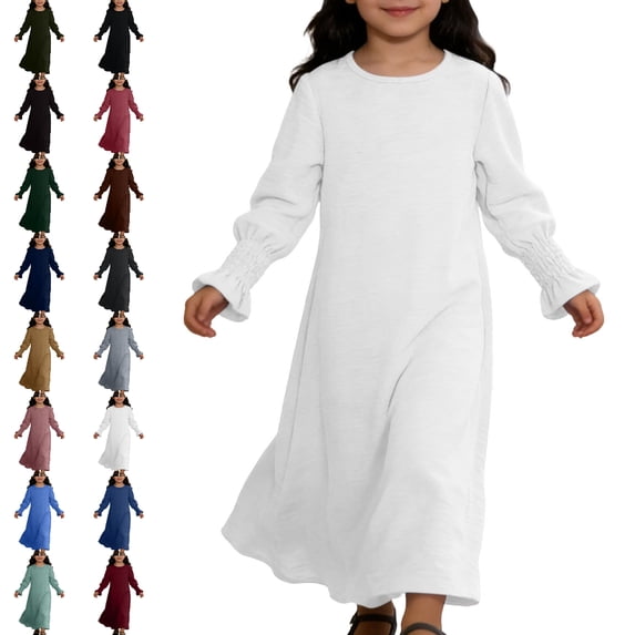 UJNDER Elegant Girls Dress with Floral Lace and Round Neck Pure Color Party Gown for Celebration Age 3-12 Long Dress White,9-10 Years