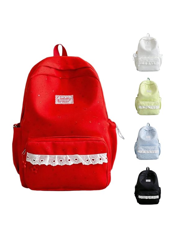 Elegant Lace Starry Backpack for Students Lightweight Daypack with Spacious Compartments and Comfortable Shoulder Straps School Backpack for Girls,01_Red,Mid