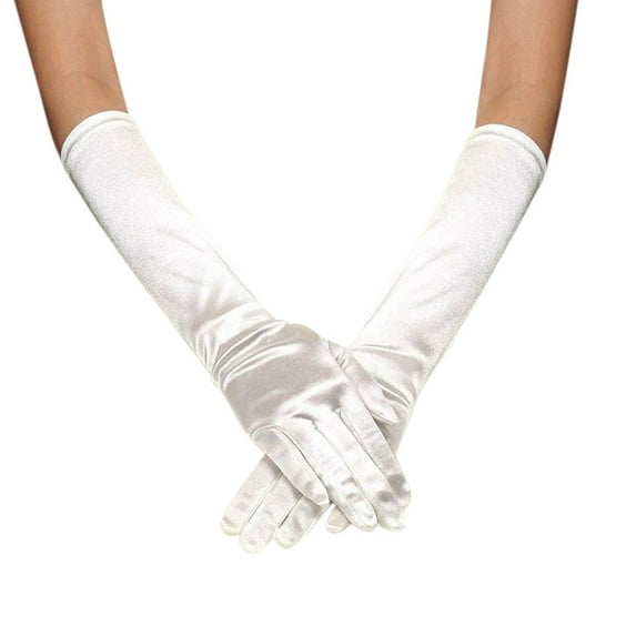 UJNDER Elegant Long Satin Wedding Gloves for Women for Bridal Prom Evening Parties and Opera Events White