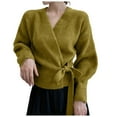 thumbnail image 1 of UJNDER Elegant Tie Belt Knit Cardigan Long Sweater Coat for Autumn Season Soft Comfortable Outerwear Fashionable Tunic Top with Pockets Versatile Fall Layering Coats for Women Yellow M, 1 of 9