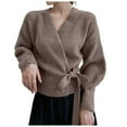 thumbnail image 1 of UJNDER Elegant Tie Belt Knit Cardigan Long Sweater Coat for Autumn Season Soft Comfortable Outerwear Fashionable Tunic Top with Pockets Versatile Fall Layering Coats for Women Coffee S, 1 of 4