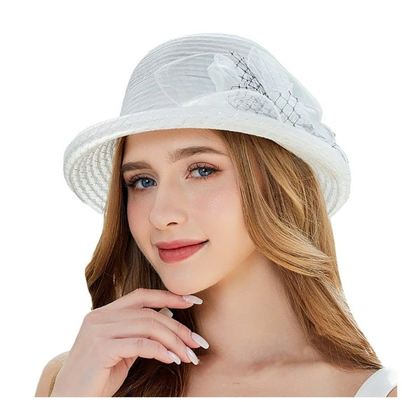 UJNDER Elegant Wide Brim Women's Dress Hat with Floral for Bridal Showers and Beach Outings Sun Hats White