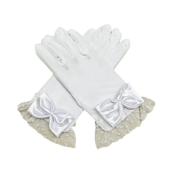 UJNDER Elegant Women Lace Gloves for Parties and Weddings With Bow Design Short Evening Accessories for Sun White